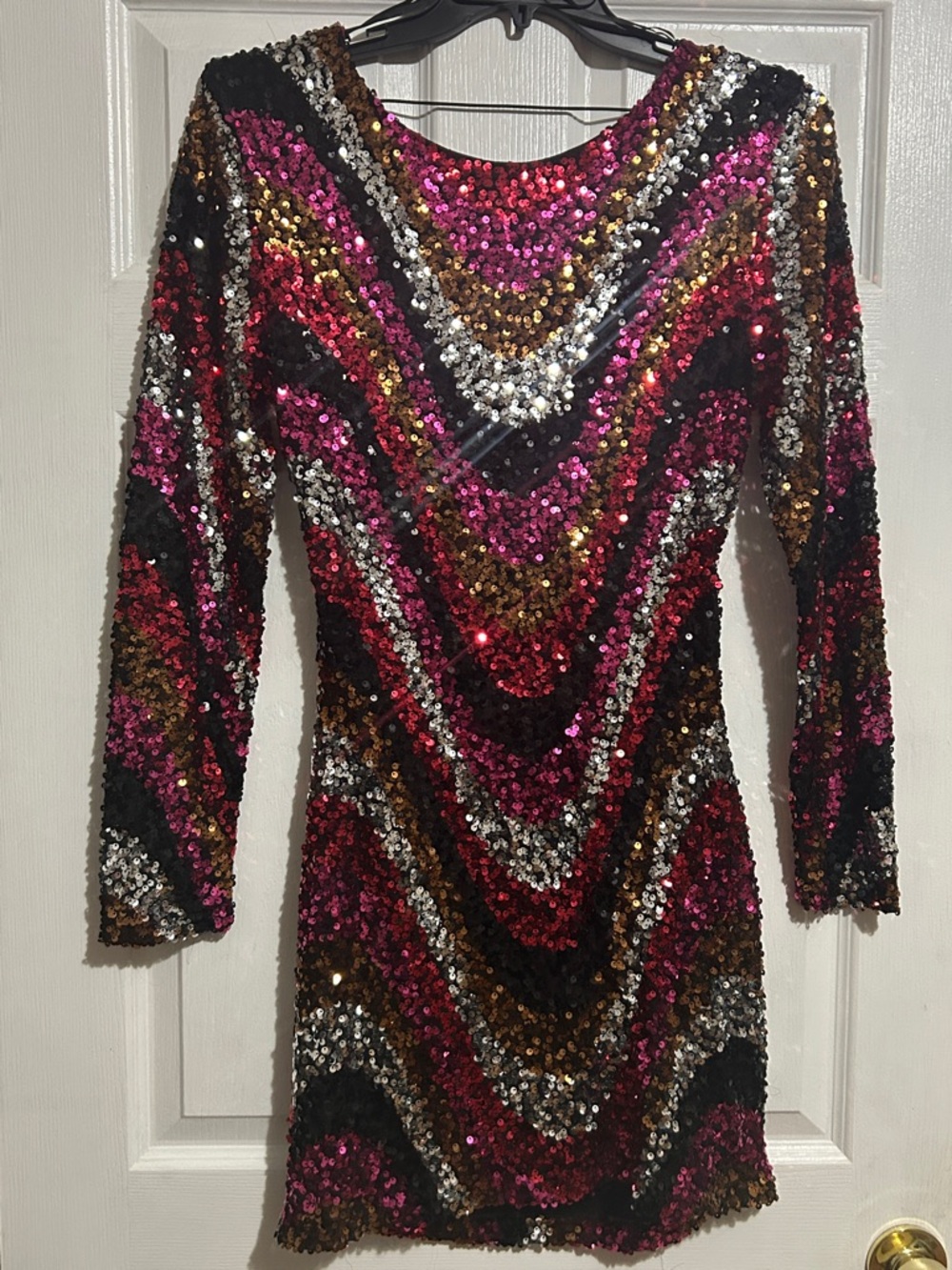 B Darlin Multi-Color Sequin Long Sleeve Cocktail Dress